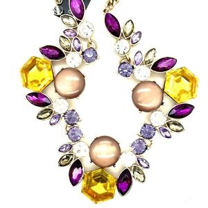 The Limited Statement Necklace Purple Yellow Crystal Gold Tone Bib 18-20 Inch